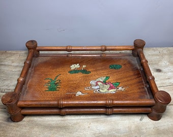 Chinese antique natural rosewood tea tray hand-carved rare, mandarin duck pattern exquisite and precious
