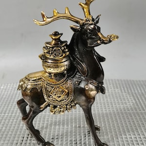 Chinese pure hand-carved pure copper gilt deer statue ornaments,home decor,exquisite and precious,worth collecting