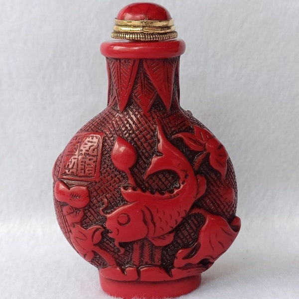 Exquisite lotus fish pattern small bottle Hand Carved coral small bottle