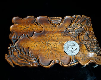 Chinese antique natural rosewood pure hand-carved inkstone ornaments,can also used as tea tray