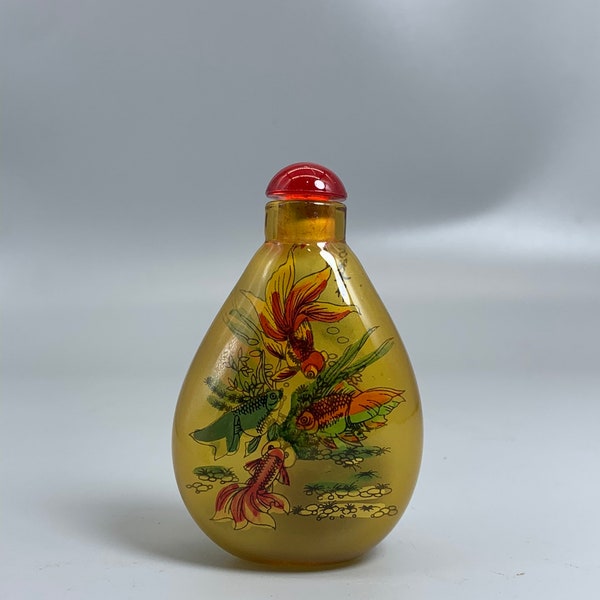 collection coloured glaze snuff bottle Handmade interior painting the goldfish painting Glass snuff bottle