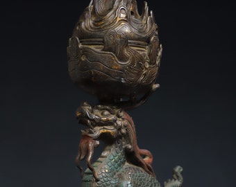 Ancient Chinese pure copper Jixiang beast statue incense burner ornament,hand-carved exquisite shape can be collected