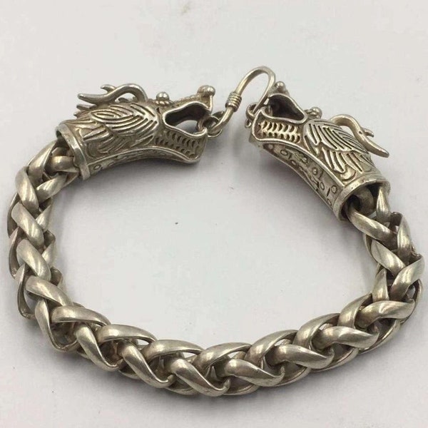 China Tibetan Silver Bracelet Handwork Dragon men's Miao Silver Bracelet gift