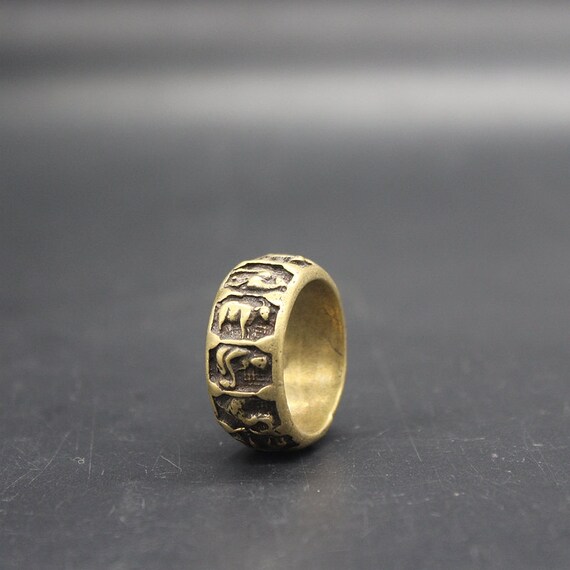 Collect pure copper hand carved animal rings men … - image 3