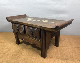Chinese pure hand-carved rosewood inlaid with precious patterns small drawer table,workmanship,can be collected