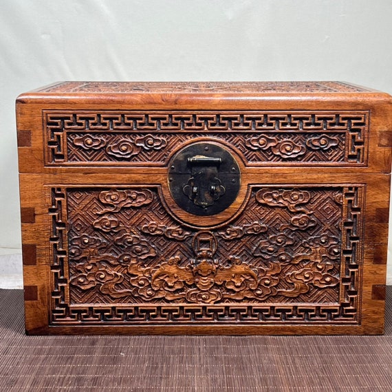 Chinese pure hand-carved rosewood Wufu Linmen exq… - image 3