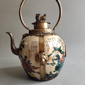 Chinesische Auslagerung tibetische Silber schöne Teekanne Porzellantopf Kupfertopf Ornamente Geschenk