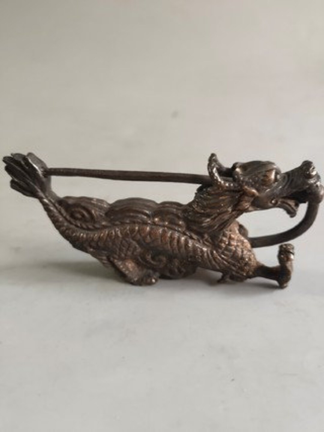 thumbnail image 2 of Hand-Carved Old Copper Dragon Statue – Chinese Antique Style Decor 2 of 4