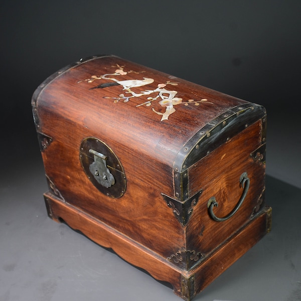 Chinese pure hand carved rosewood inlaid magpie plum blossom pattern treasure chest,storage boxes,precious,worth collecting and used