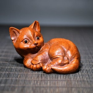 Collezione di bosso pura mano - intagliato piccolo gatto decorazioni regalo di vacanza