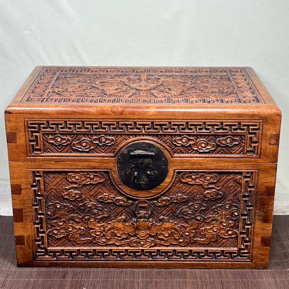 Chinese pure hand-carved rosewood Wufu Linmen exq… - image 2