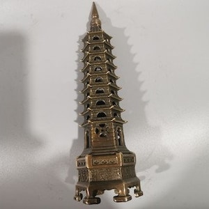 Chinese ancient collection Hand Carved bronze Wenchang tower brass ornaments