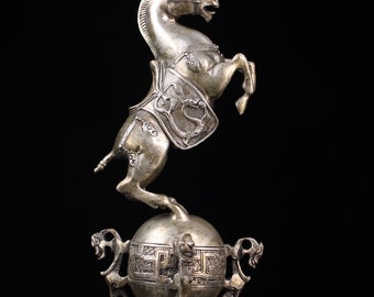 Chinese antique hand-made white copper galloping horse statue ornament,can be collected and used