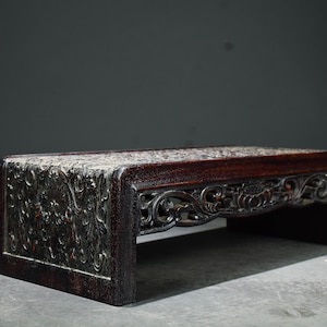 Chinese antique pure hand-carved rosewood lotus branch pattern small tea table,base,exquisite and unique,worthy of collection