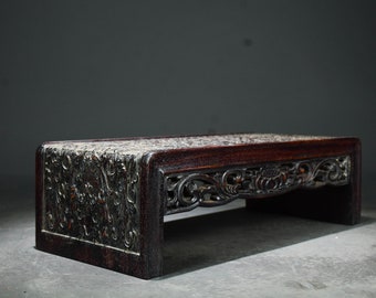 Chinese antique pure hand-carved rosewood lotus branch pattern small tea table,base,exquisite and unique,worthy of collection