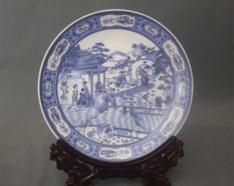 Chinese antiques hand painted blue and white porcelain exquisite pattern porcelain plate decoration collection gf