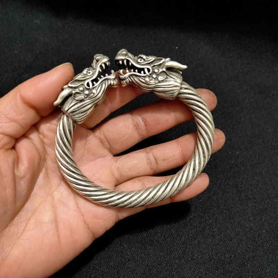White Metal Miao Tribal Bangle - Dragon Design White Metal Miao Tribal Bangle - Dragon Design