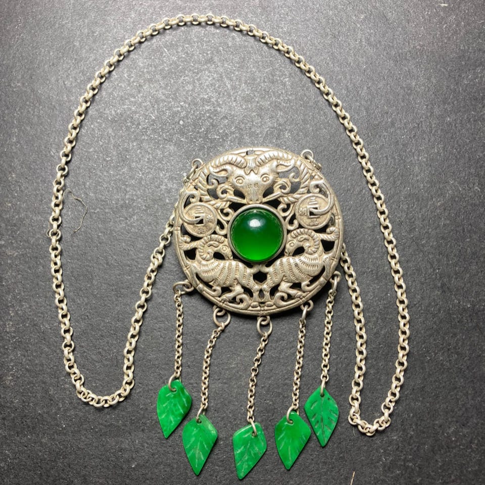 Collect hand carved pure copper silver plating inlaid gem hollow pattern pendants