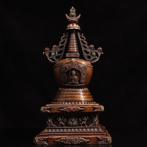 Chinese statue hand-carved large pure copper inlaid gems pagoda ornaments,home decoration,exquisite and precious,worth collecting