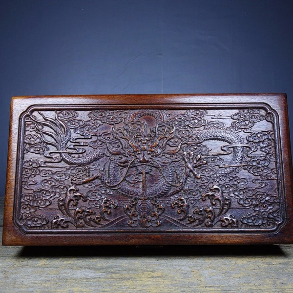 Chinesische reine handgeschnitzte Rosenholz exquisite Drachenmuster Box, Schatzkiste Ornamente, kann gesammelt und verwendet werden