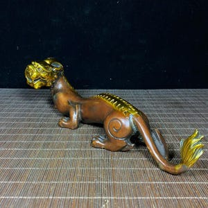 Chinese antique pure copper gilt hand carved dragon statue,exquisite and rare home decoration collection