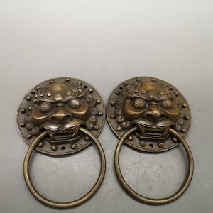 中国の古代純銅のライオンヘッド門扉ハンドル