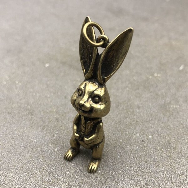 Collection of Chinese antique pure brass hand - carved rabbit small ornaments pendant