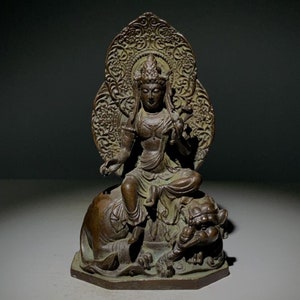Collect pure handmade copper carving Bodhisattva ornament statue collection