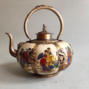 Early collection of beautiful woman porcelain pot outsourcing copper  teapot ornaments