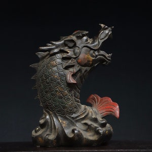 Chinese antique pure hand-carved pure copper dragon fish statue home and office decor,exquisite and precious,can be collected