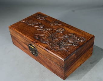 Chinese antique natural rosewood hand carved lotus flower patterns box,jewelry box,exquisite and worth collecting