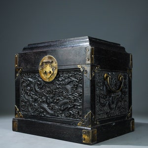 Chinese Pure Hand Carved rosewood carved dragon pattern treasure chest ornaments