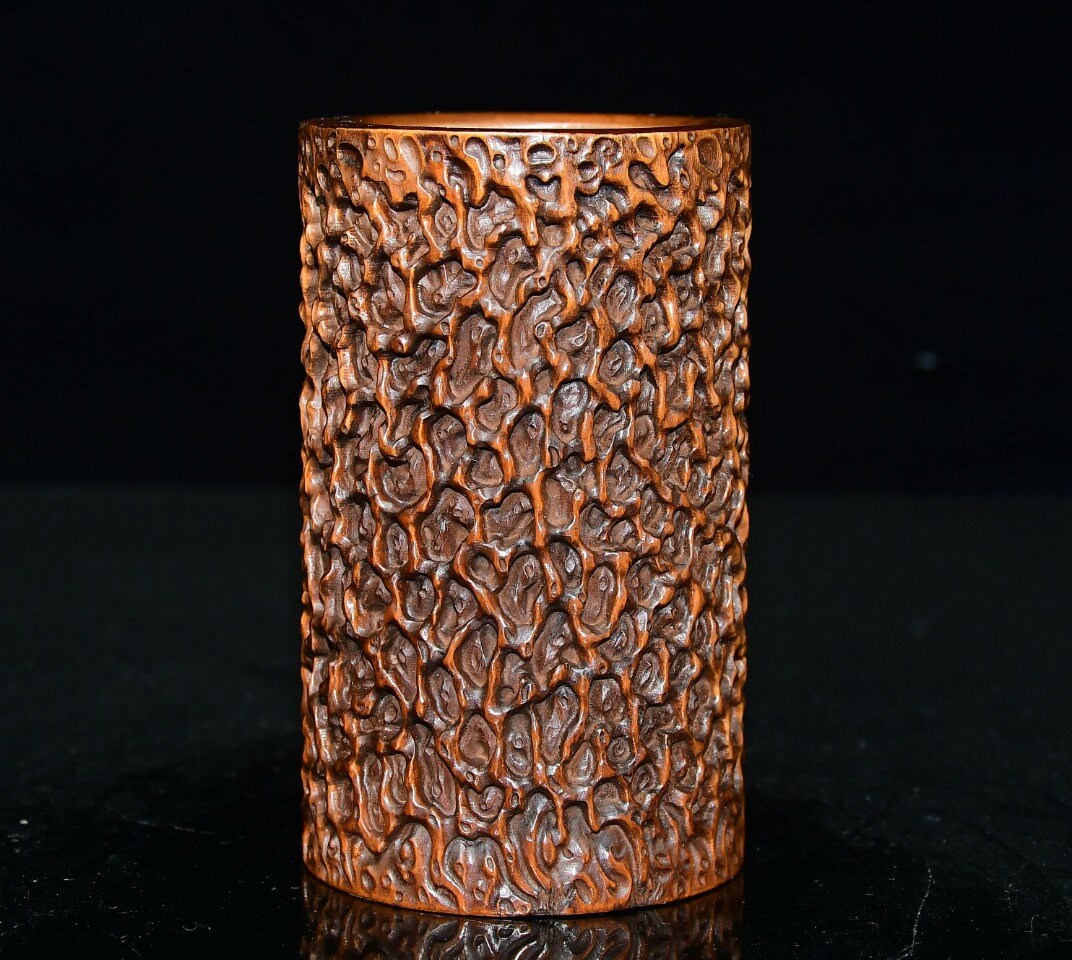 Chinese antique hand carved boxwood carving exquisite pen holder ornament,gift