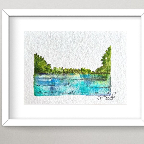 Forest and Lake Painting- New England Art- Original Watercolor- Boston Painting