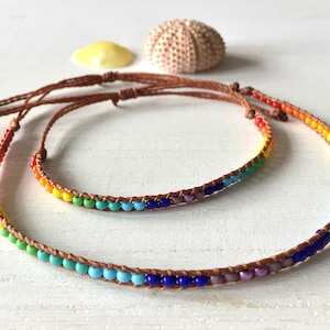Unisex Rainbow Colors Beaded Bracelet/Anklet, LGBTQ Pride Bracelet, Surfing Jewelry, Beach Boho Hippie Jewelry, Waterproof Bracelet/Anklet