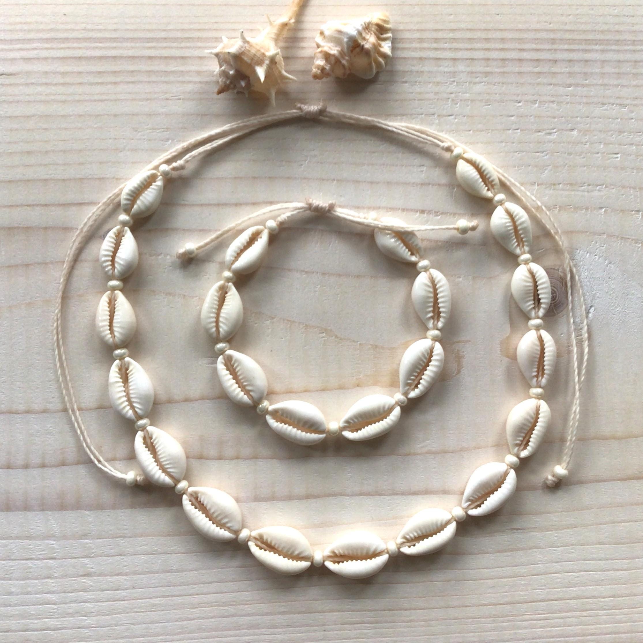 Set Collana E Bracciale In Conchiglie Naturali - Gioielli Artigianali Estivi Regolabili (2 Pezzi)