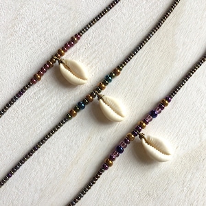 Shell Choker, Glass Beads & Cowrie Shell Necklace, Shell Pendant Necklace, Waterproof Bronze Color Necklace, Beach/Boho/Hippie Jewelry