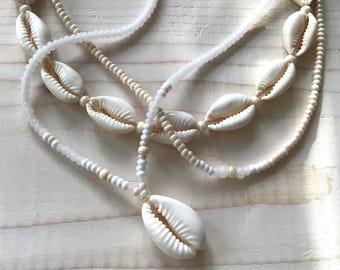 Cowrie Shell Choker: Czech Glass Beads Adjustable Boho Jewelry