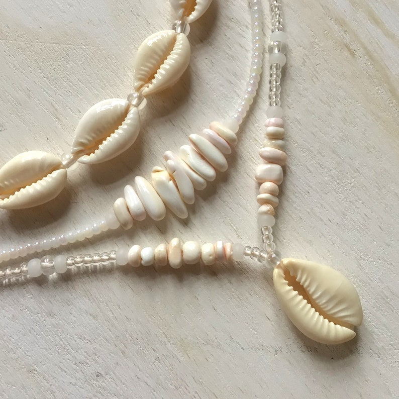 Glass Beads & Cowrie Shells and Puka Shell Beads Necklace, Shell Choker ...