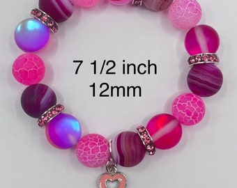 Różowa bransoletka rozciągliwa Mixx Breast Cancer Awareness z kryształkami (koraliki 12 mm)
