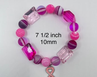 Różowa bransoletka rozciągliwa Mixx na rzecz świadomości raka piersi (koraliki 10 mm)
