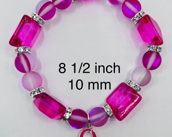 Różowa bransoletka rozciągliwa Mixx Breast Cancer Awareness z kryształkami (koraliki 10 mm)