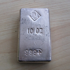 Vintage JM Johnson Matthey 10 oz 999 Poured Silver Ingot / Bar