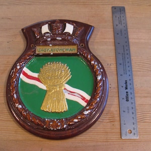Vintage HMS Saskatchewan Royal Canadian Navy Ship Crest Shield Plaque 10 in