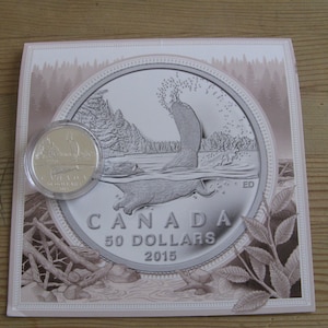2015 50 Dollar .9999 Fine Silver Proof Canada Beaver Coin