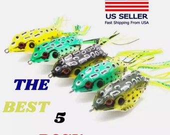 5x High Quality Fishing Lures Frog Topwater Crankbait Hooks Bass