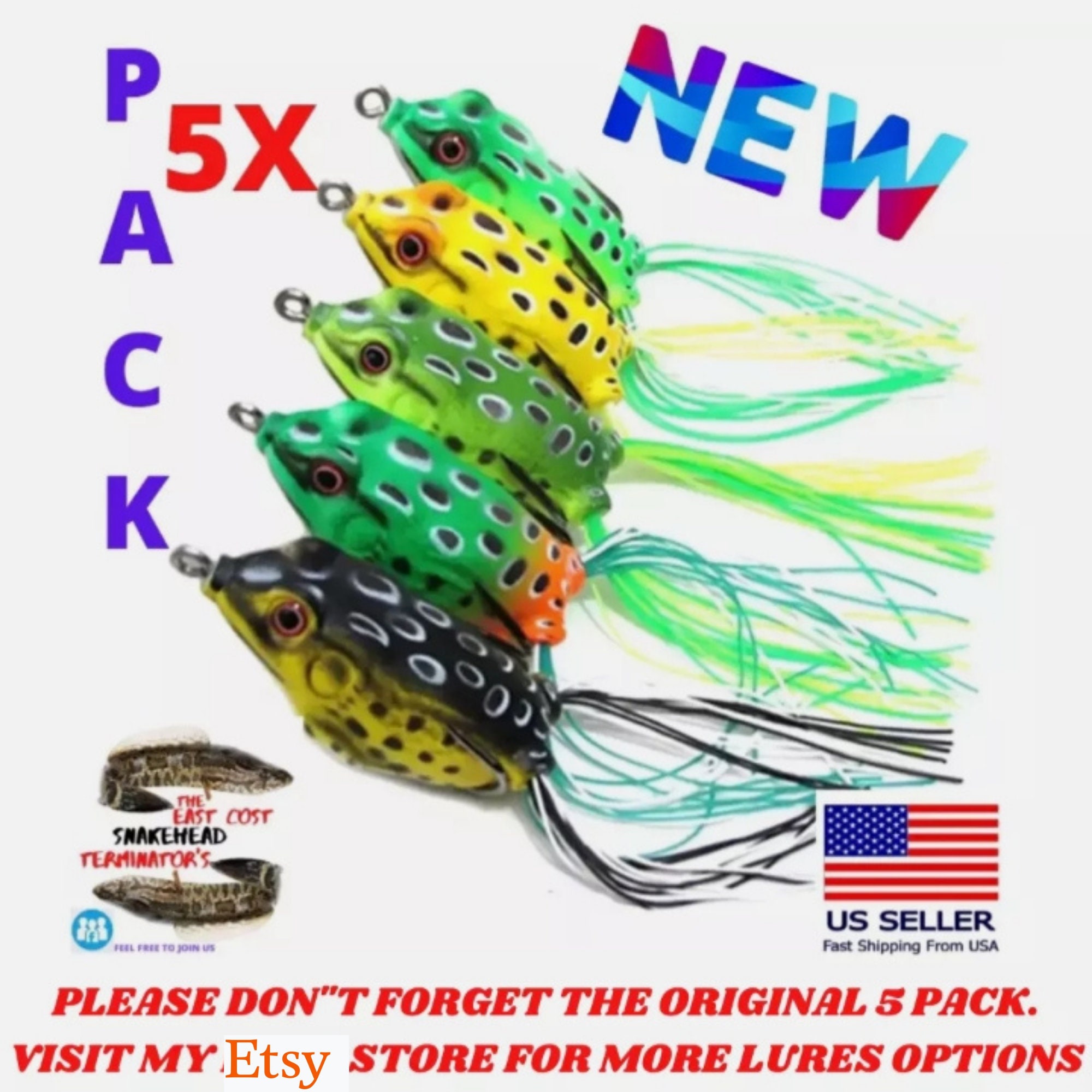 5x High Quality Fishing Lures Frog NEW NEON Topwater Crankbait