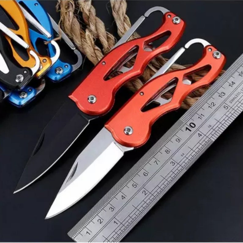 Mini Folding Keychain Pocket Knife Black Style Camping Fishing Etsy