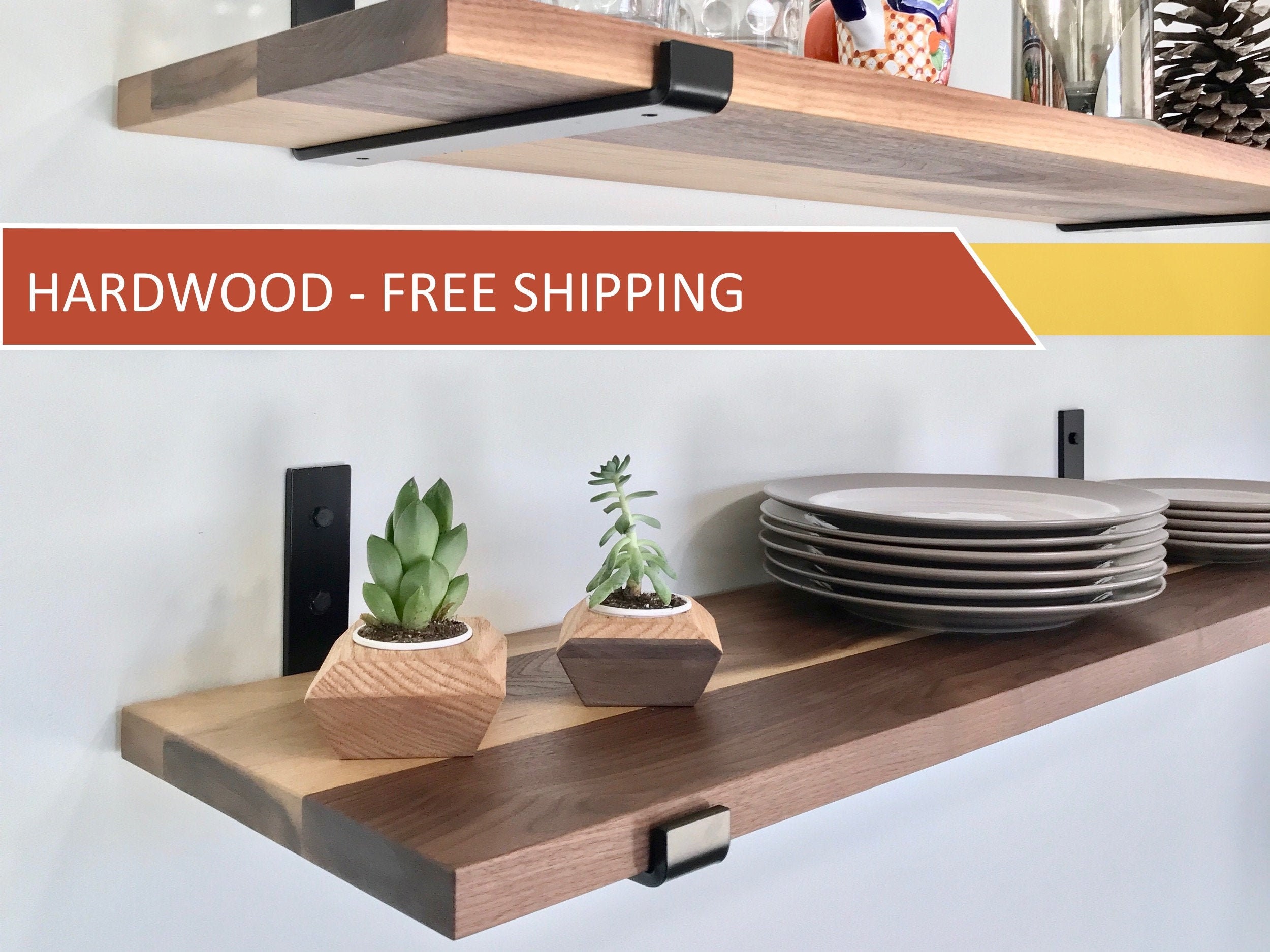 Walnut Premium Floating Shelves with Heavy Duty Iron Etsy