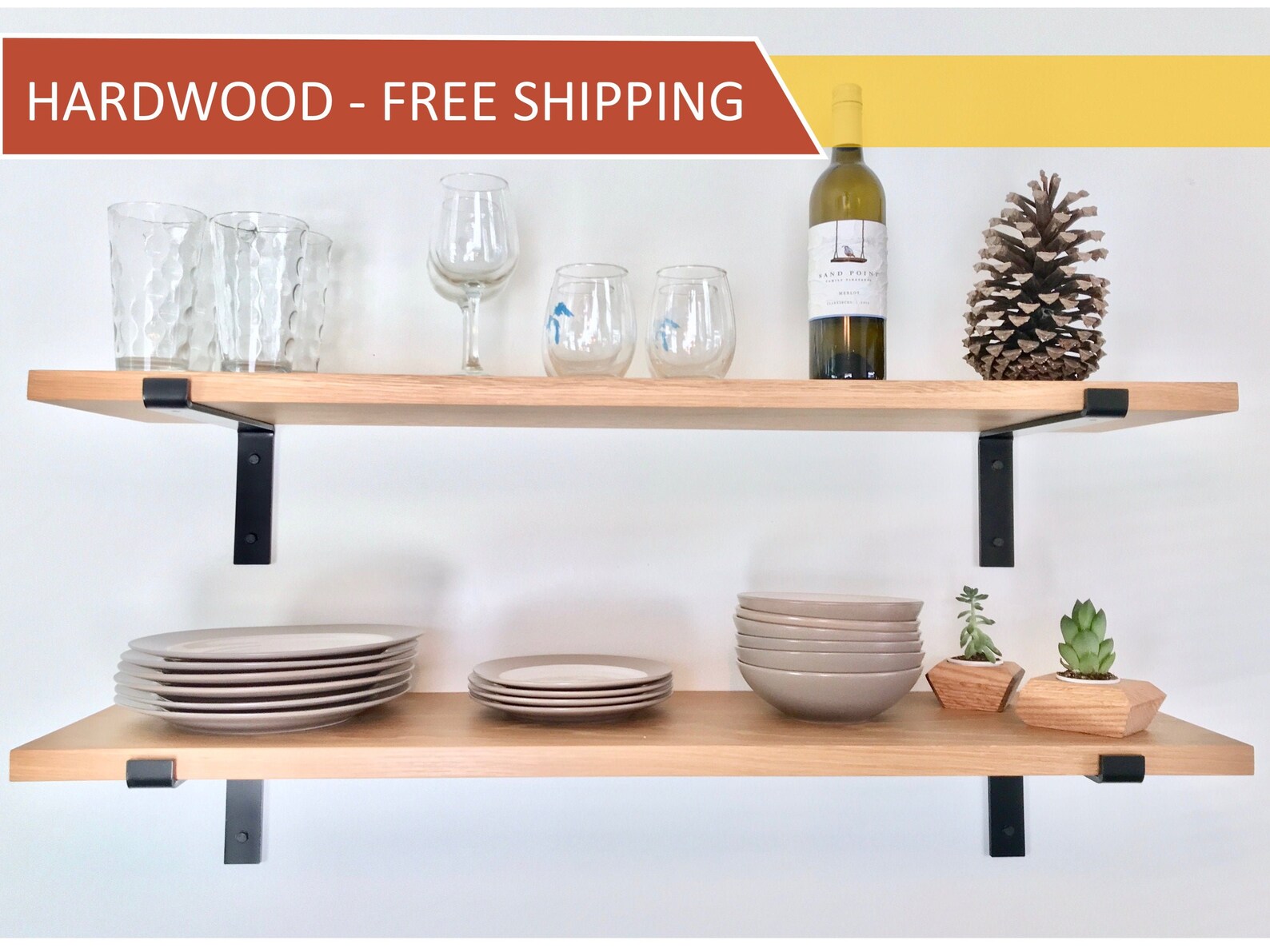 White Oak Premium Floating Shelves With Heavy Duty Iron Etsy